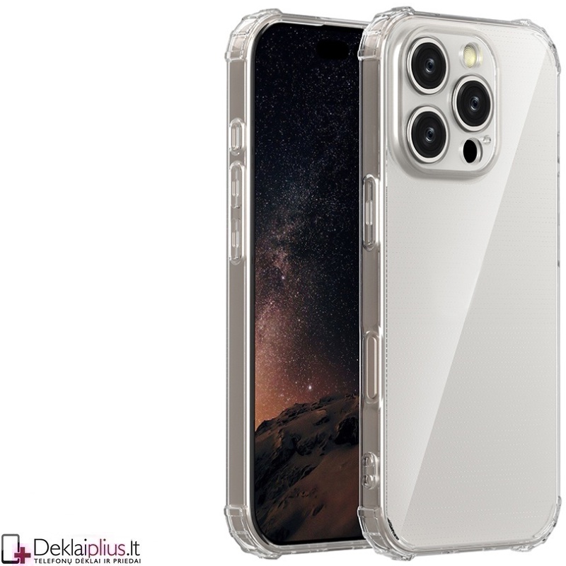 Silikoninis - Anti shock dėklas - su kameros apsauga - skaidrus (Apple Iphone 16 Pro Max) Silikoninis - Anti shock dėklas - su kameros apsauga - skaidrus (Apple Iphone 16 Pro Max)